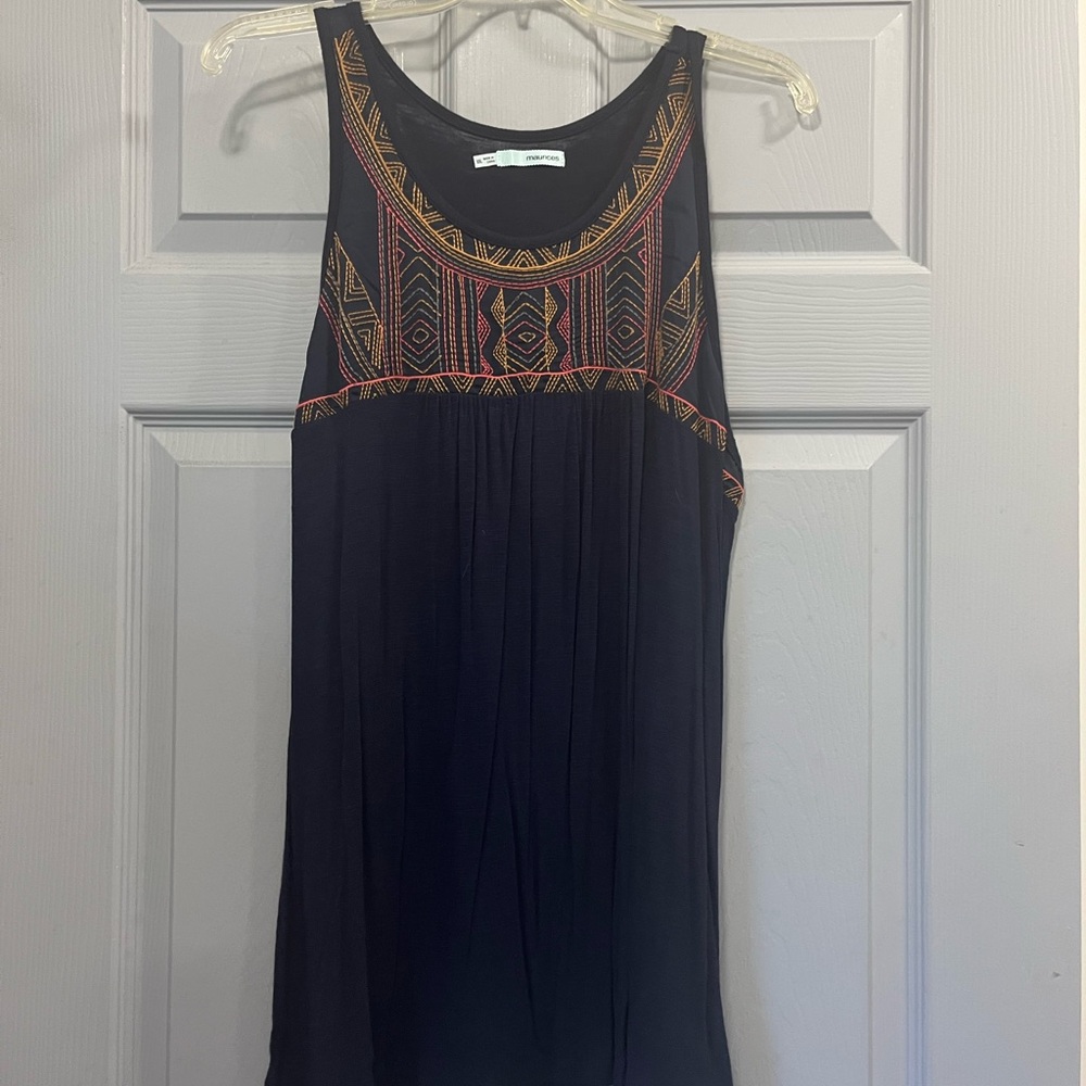 Maurices Black Tank Top with Multicolor Embroidered Yoke